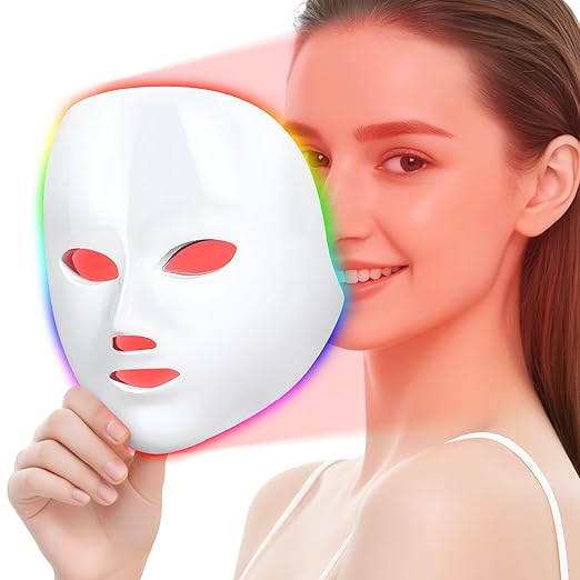 Red Light Therapy for Face, Led Face Mask Light Therapy, 7-1 Colors LED Facial Skin Care Mask, Off White Off White