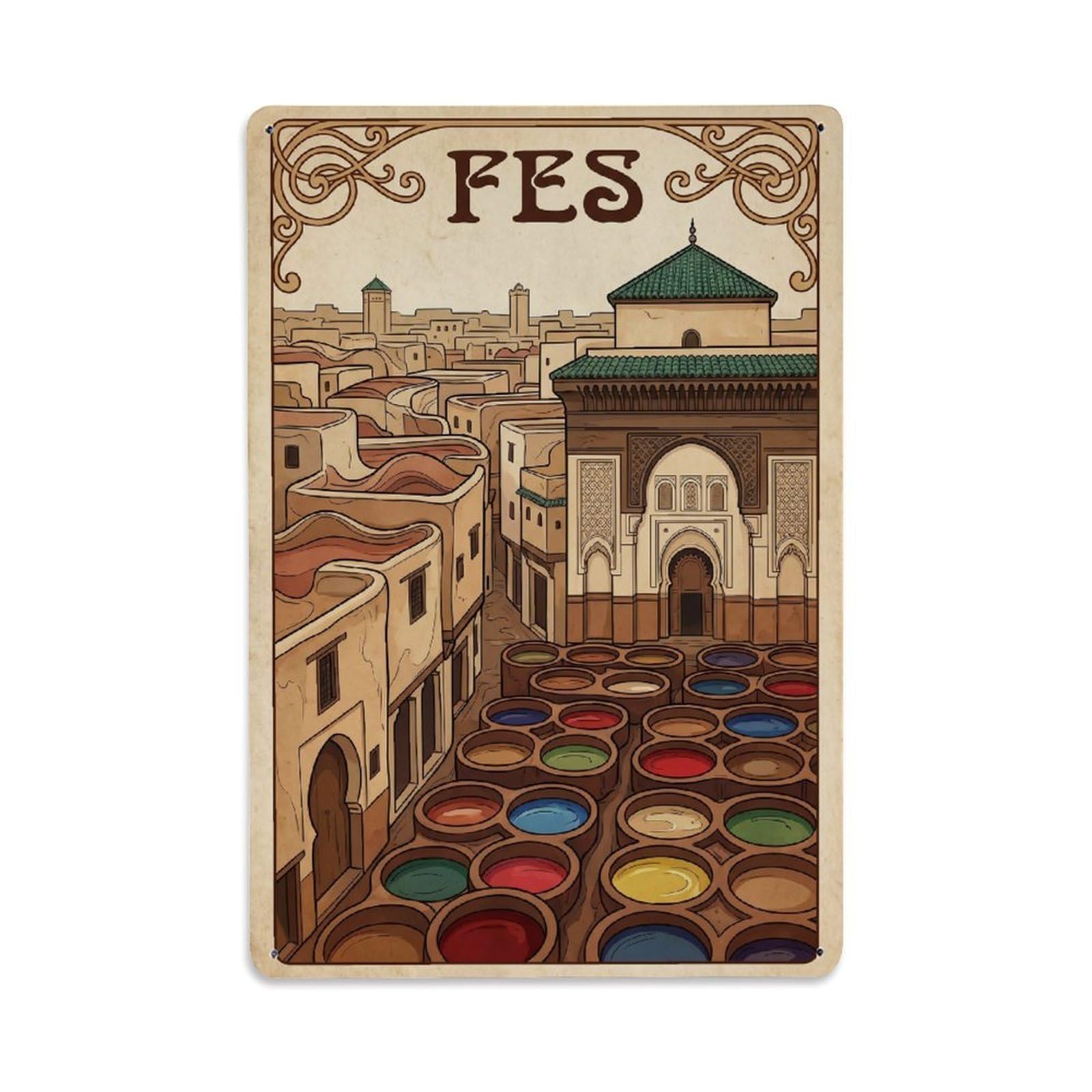 Gead 8X12inch Style Retro Morocco Fes Travel Metal Tin Sign