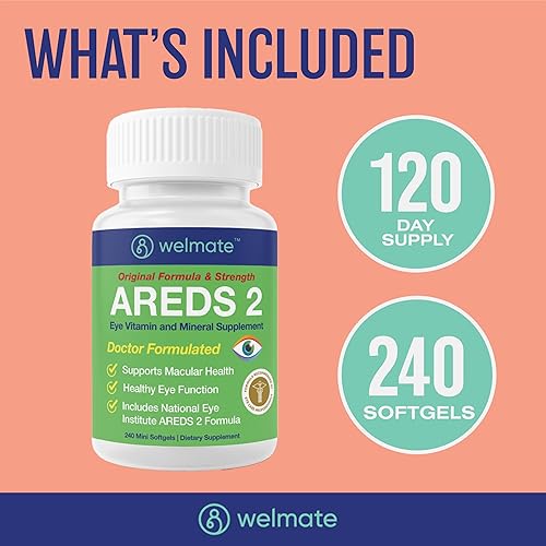 Miniatura 6 de WELMATE - AREDS 2 (120 porciones) - Suplemento vitamínico y mineral para los ojos - Vitamina C, zinc, luteína, zeaxantina - Salud macular -