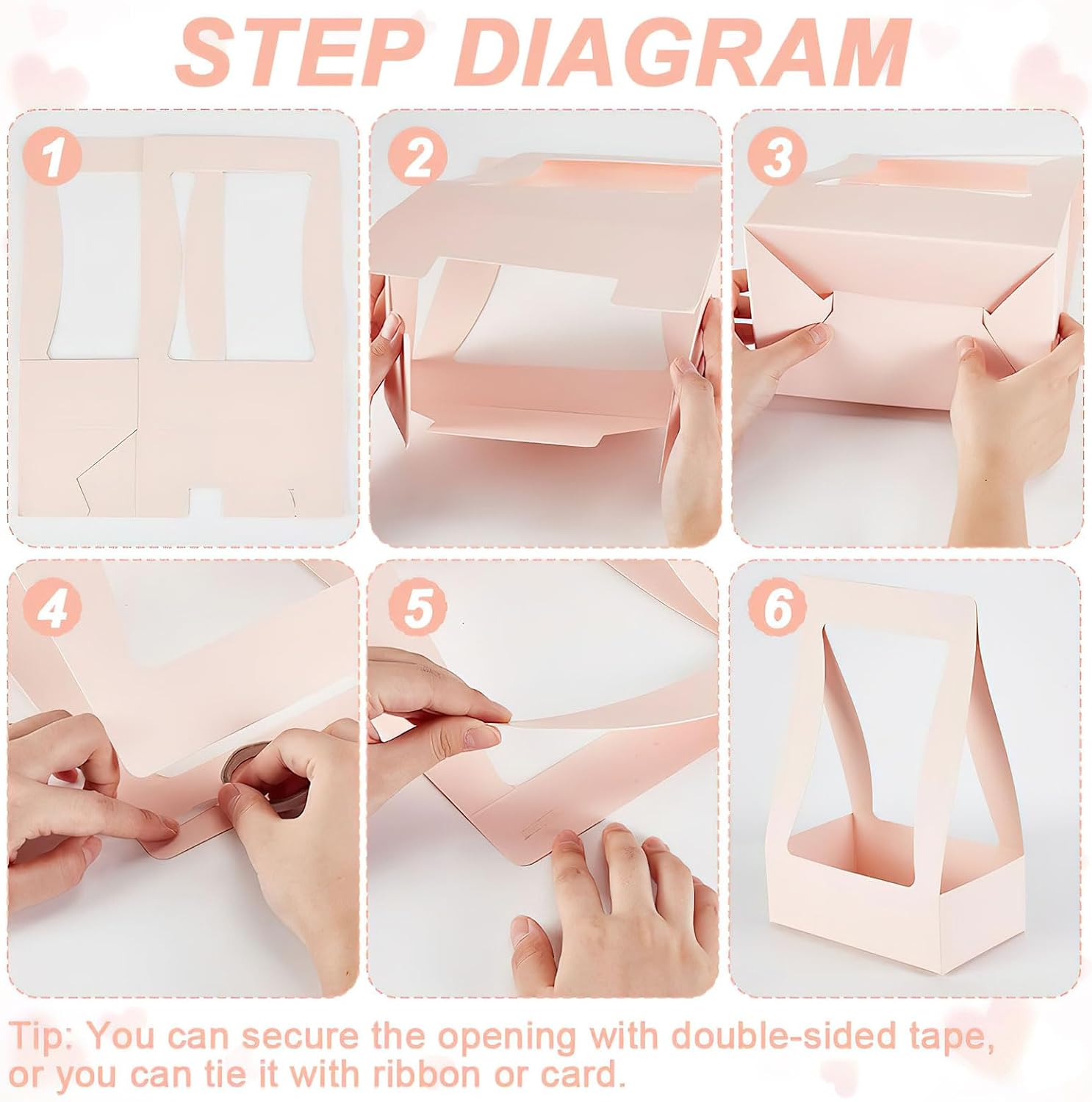 Ylapagne 5 Pieces Paper Flower Gift Bags, Pink Bouquet Flower Box with Handheld DIY Flower Arrangement Basket Flower Packaging Box for Valentine's Wedding Anniversary Party image 5