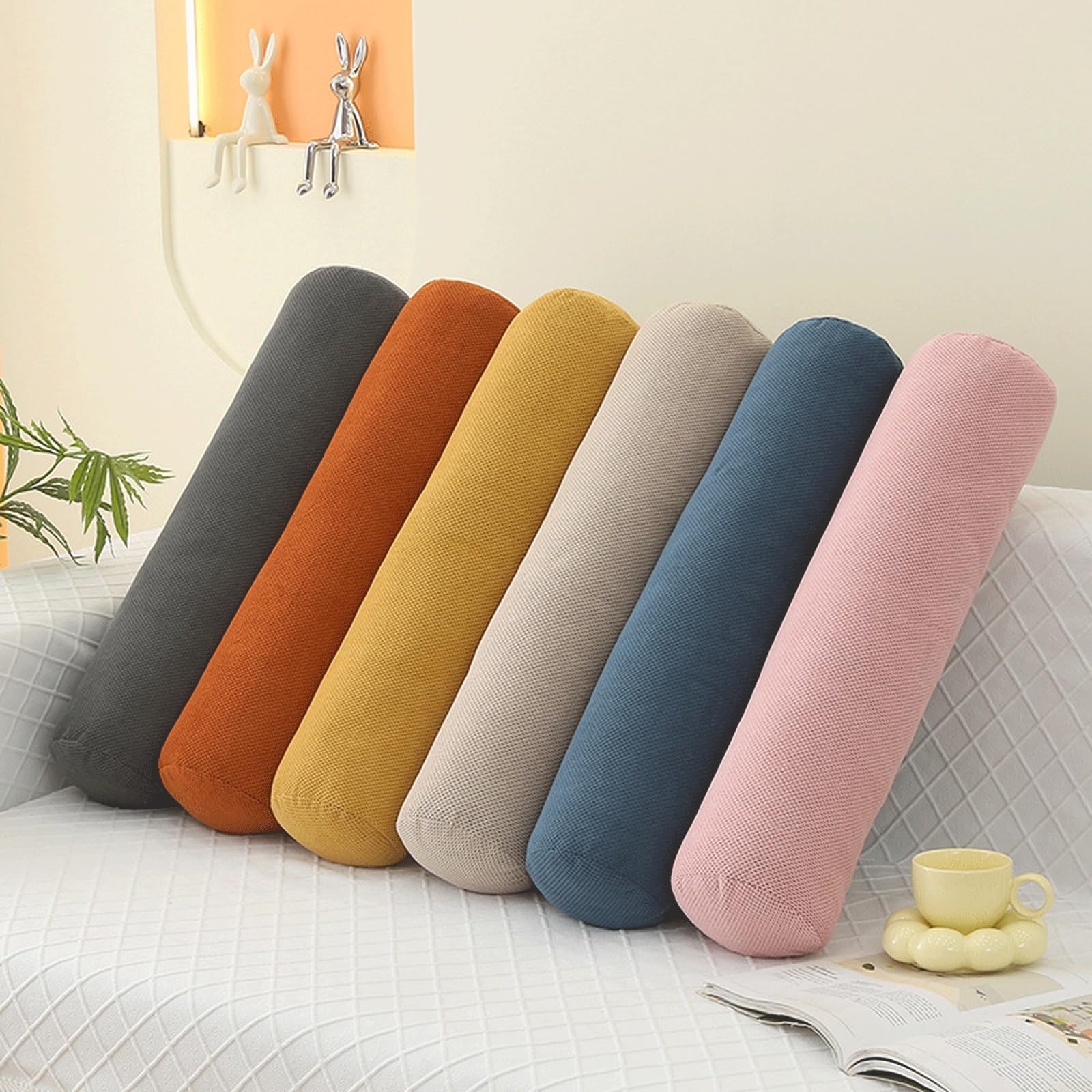 Coussin cervical en rouleau cylindrique avec fermeture éclair pour canapé, chambre à coucher, salon, couleur unie (marron, 20 x 100 cm)