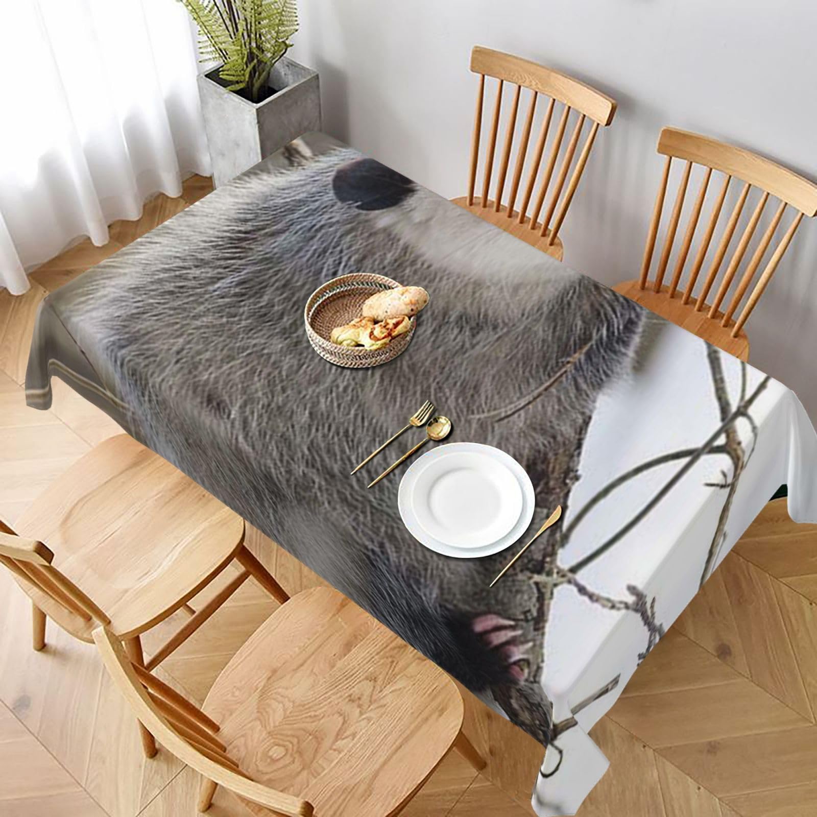 BNVSADC Opossum In Snow Printed Rectangle Tablecloth 228x152 CM, Water Resistant Polyester Table Cloth Decorative Fabric Table Covers for Kitchen Dining Table Parties Camping