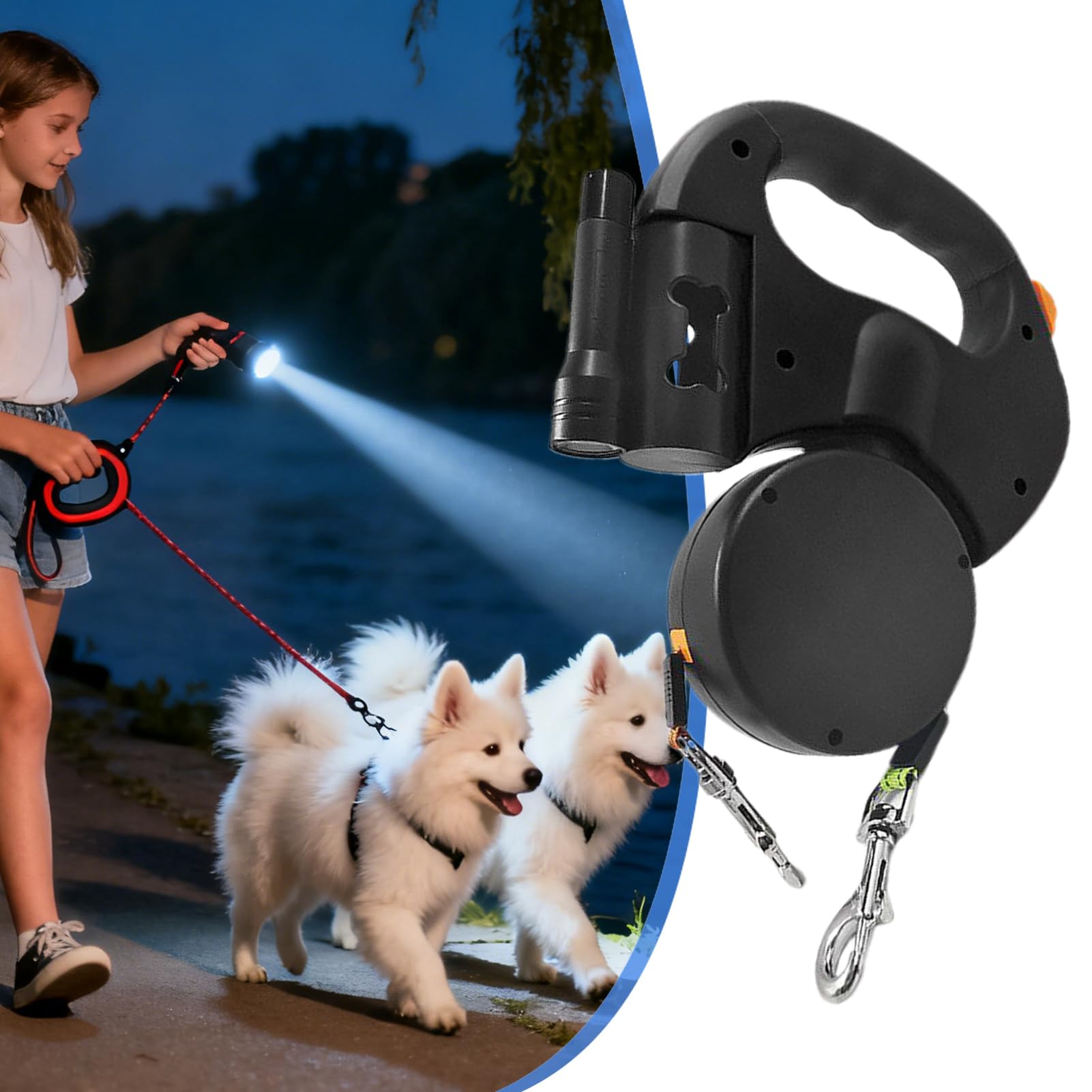 Guinzaglio Doppio Per Cani Guinzaglio Antiscivolo Pieghevole Impermeabile | Guinzaglio Biforcato per Cani per Passeggiate all'Aperto Spiaggia Escursionismo Corsa Raccolta