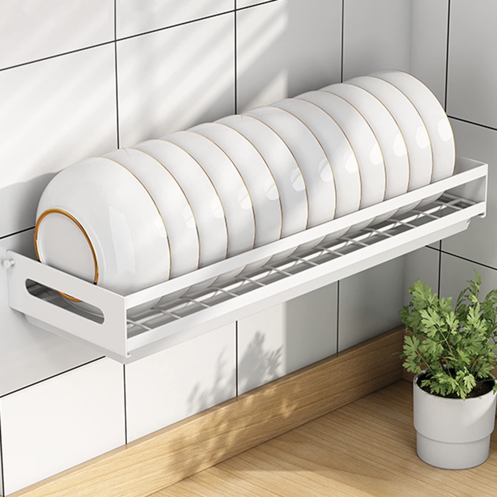 Escurridor de platos, escurridor de platos, estante de almacenamiento de platos de acero inoxidable montado en la pared con bandeja de escurridor, organizador de suministros de cocina, soporte para