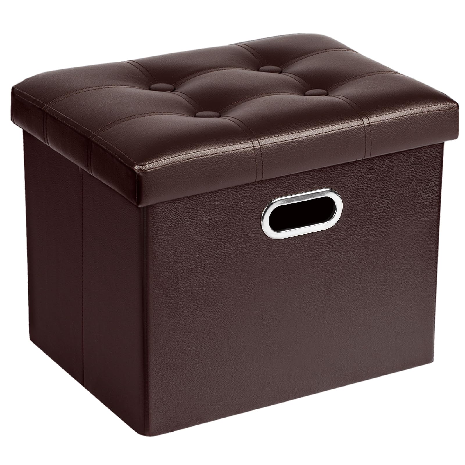 COSYLAND Puff Almacenaje 40L, Banco Almacenaje, Capacidad de Carga 200 kg, Tapizado PVC, Baúl para Dormitorio, Salón, Entrada, Juguetes, Organizador Multifuncional, Plegable, Café, 43x33x33cm