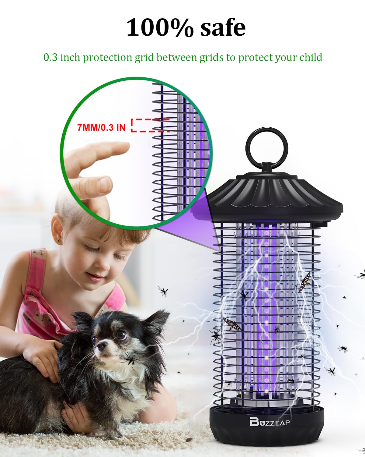 Insetticida UV, trappola per mosche elettrica con luce a LED, colore: nero