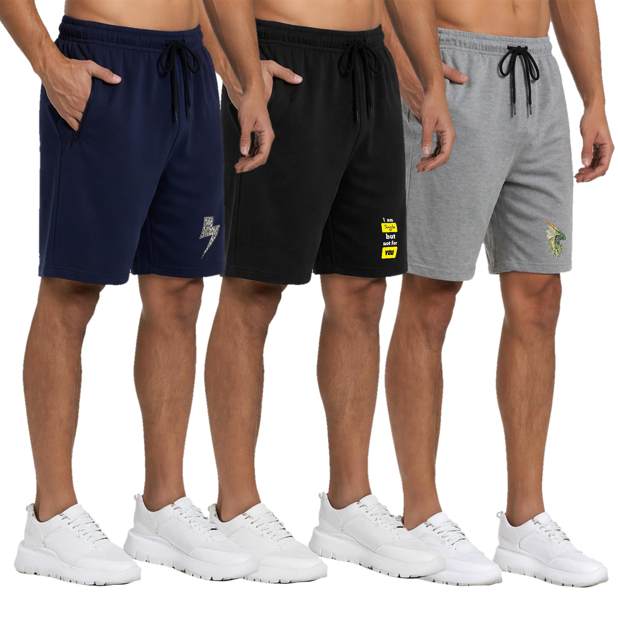 buy that trendz Mens Shorts I Am Single But Not for You Printed Knee Length Cotton Shorts for Mens Combo Pack of 3 (S-4XL)-picture-15