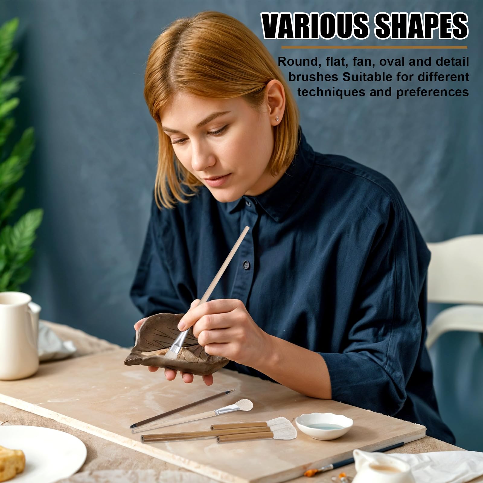 Juego de 20 pinceles de cerámica para esmalte, pinceles de cerámica de madera con mango largo, diferentes formas, herramienta de pincel de lana, acuarela, óleo, acrílico, suministros de pintura para