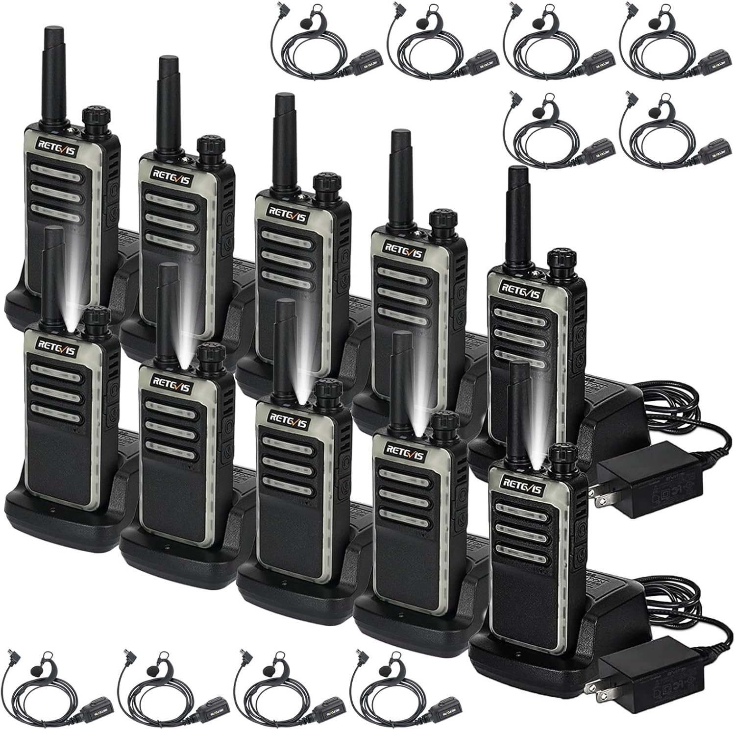 Retevis RB66 Walkie Talkie with Earpiece,Fast Charging Walkie Talkies for Adults,Fluorescent Design,USB-C Charging,Flashlight,2 Way Radio Long Range for Event School Dental(10 Pack)