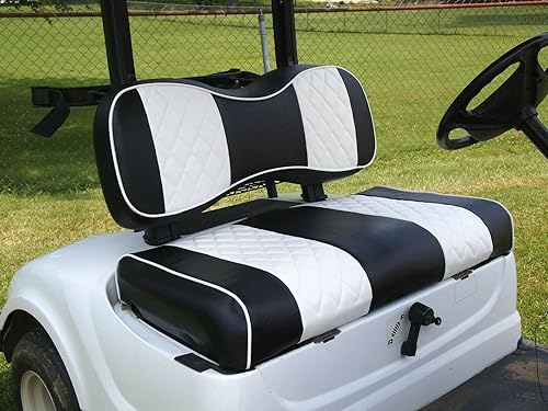 Huskey - 4 fundas de asiento delantero y trasero para carrito de golf EZGO Freedom TXT 2014+, Valor Custom con costuras de diamante blanco y negro