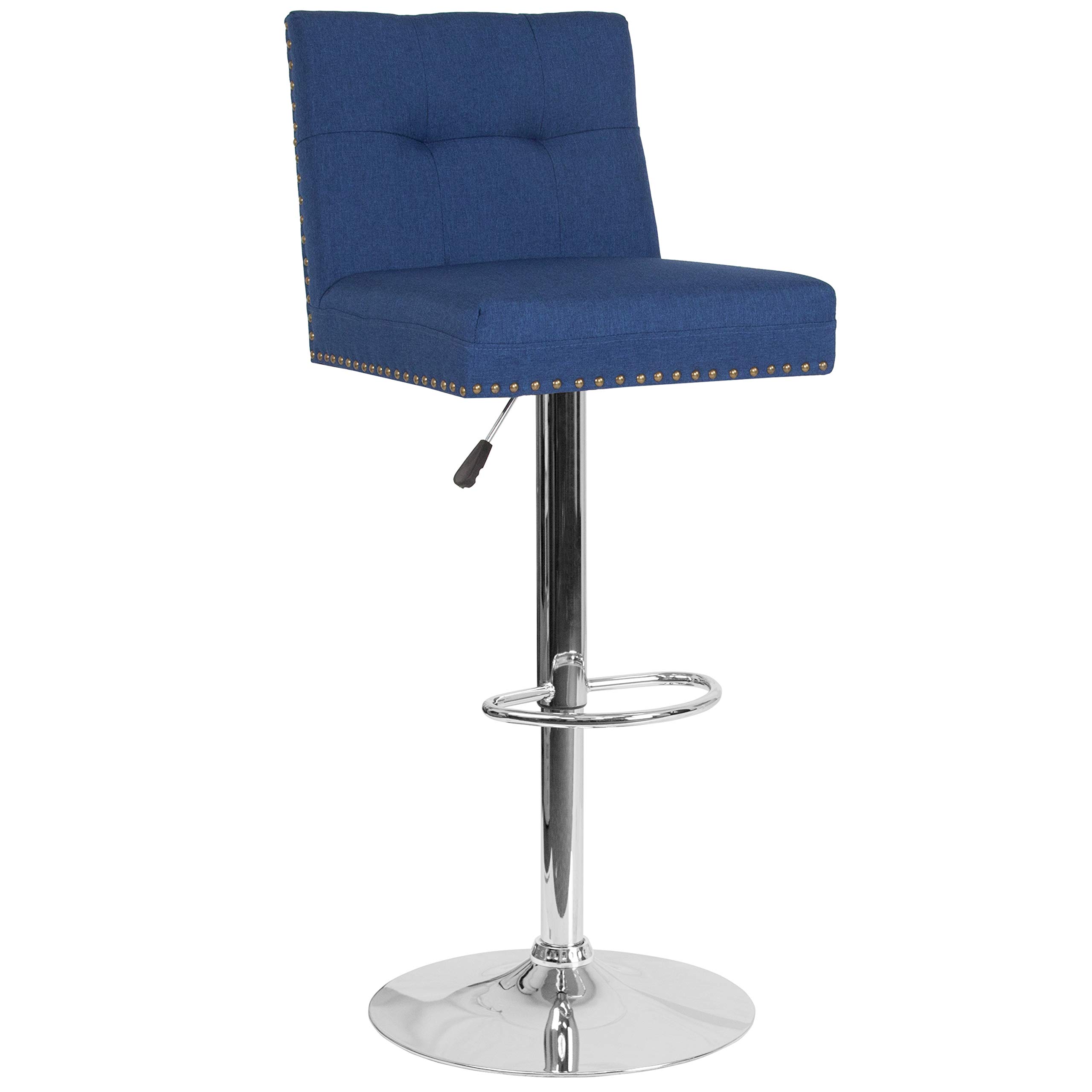 Flash Furniture Ravello Contemporary Adjustable Height Barstool with Accent Nail Trim in Blue Fabric