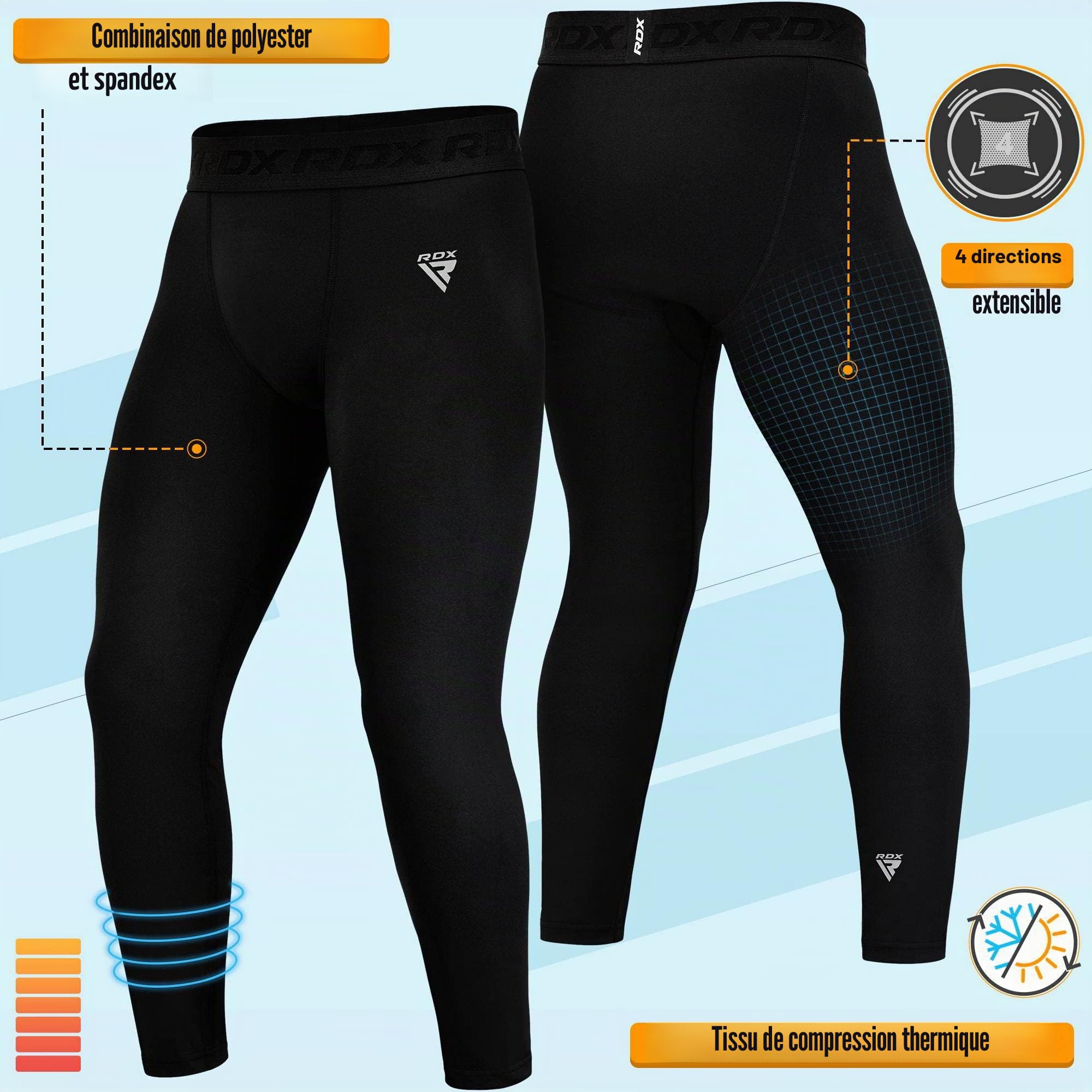 RDX MMA Pantalon de Compression Thermique, Pantalon avec Couches de Base, Sport Triathlon Gym Workout Running Training Boxe Fitness Pantalon de Cyclisme, Quick Cool Dry Tights Caleçon