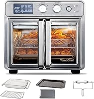 TomaChef 26QT French Door Air Fryer Toaster Oven Combo - 15-in-1 Functions, Rotisserie, Stainless Steel, 26 Quart Capacity
