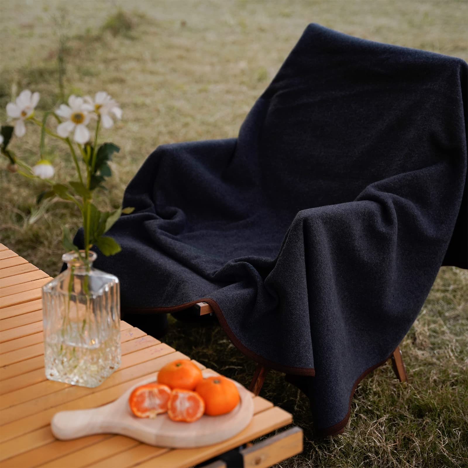 ACUSHLA Coperta in Lana Merino - 3,5 Libbre Calda, Spessa, Lavabile, Grande 63" X 79" Coperta per Esterno, Campeggio, Divano, Letto, Viaggio - Coperta in Lana Super Morbida - Twill Grigio