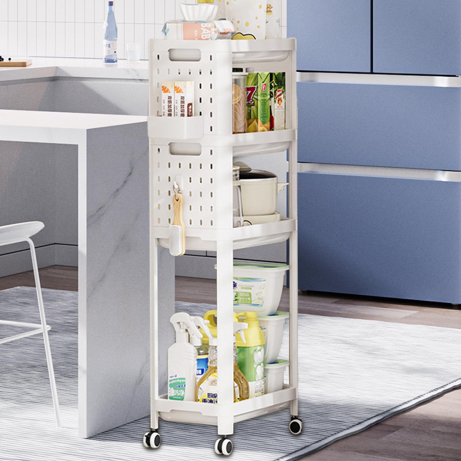 carrello multiuso | Scaffale multi-livello per condimenti | Trasportino mobile per condimenti da cucina, carrello organizer per rotolamento, per garage