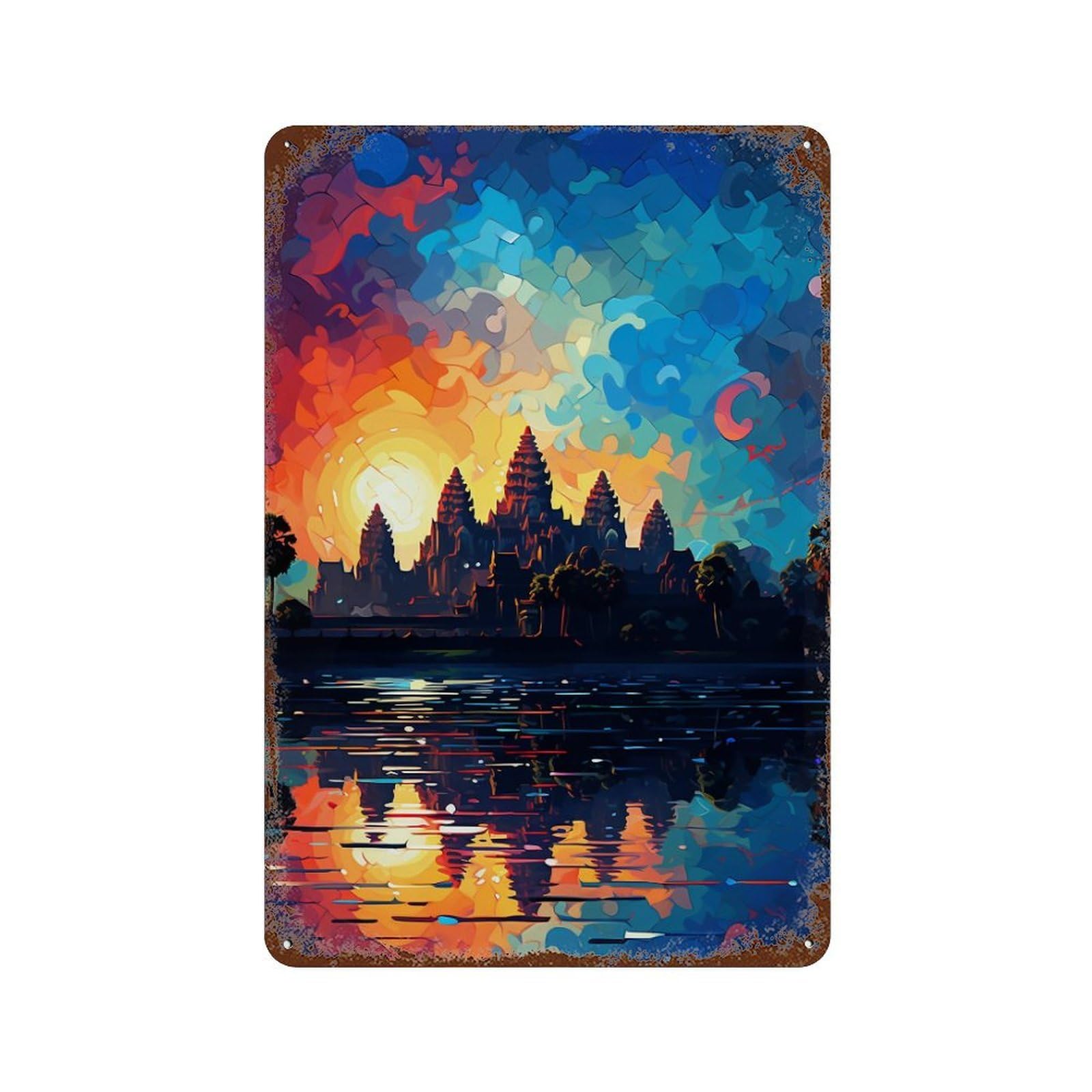 Colorful Sunset Reflections Rust Effect Tin Sign 11.8"x7.9", Rustic Home Decor for Cafe, Home Bar And Lounge Decor