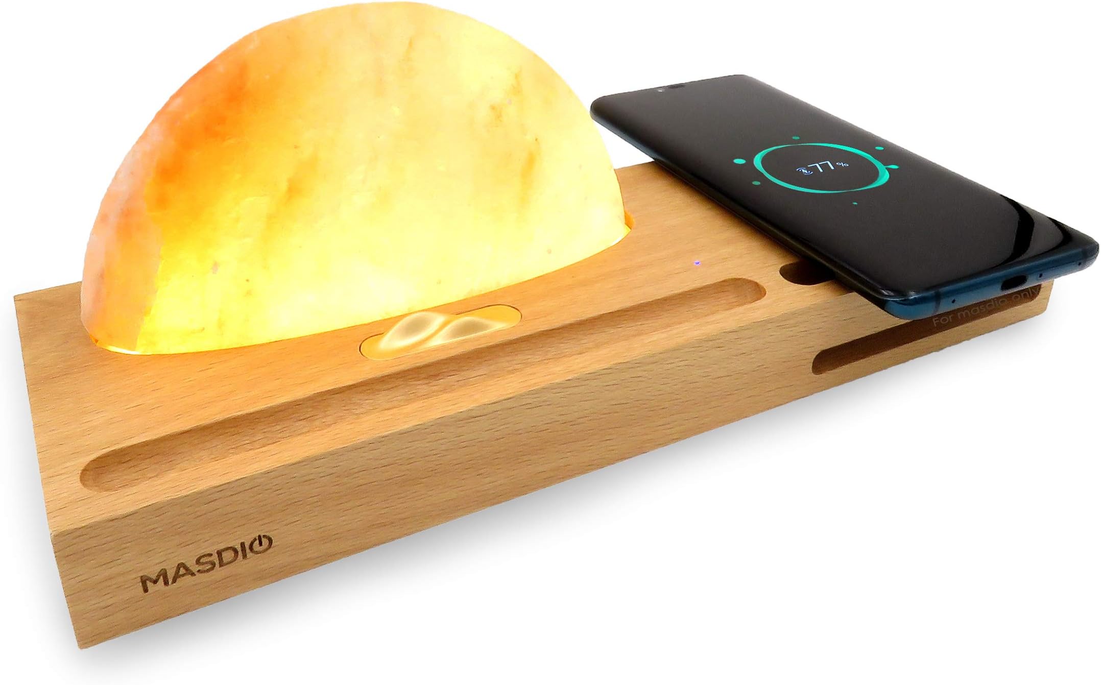 Masdio Sunrise Salt Lamp, Ambient Lamp Meditation Lamp with Himalayan Salt, Wireless Charger, Sound Amplifier, Pen & Cell Phone Holder