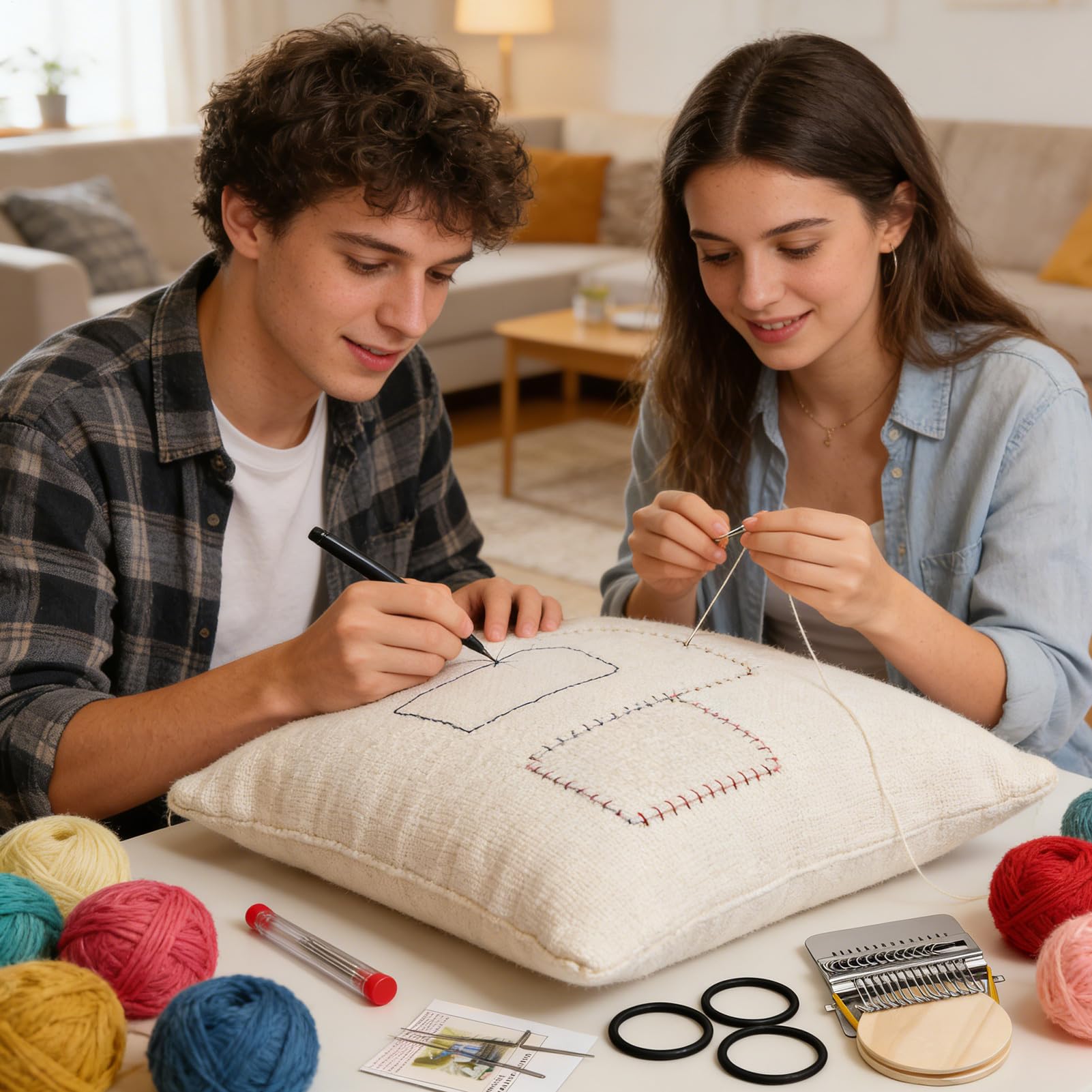 Kit de parches de punto PatchMaker 2.0, telar de zurcir portátil para principiantes, herramienta de tejido de patchworks para reparación de costura rápida en calcetines, ropa y jeans, ganchos 10/21/28