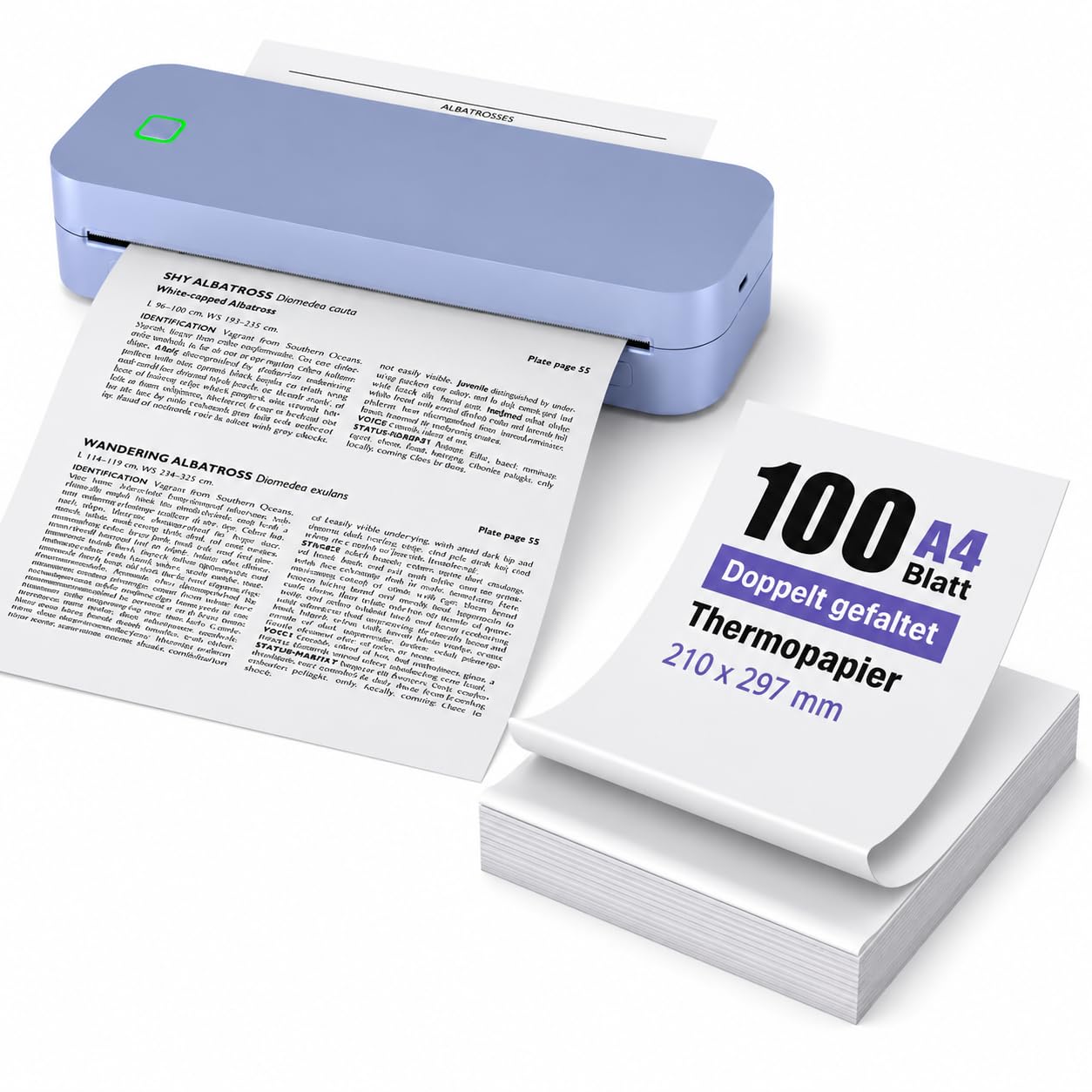 Imprimante Thermique A4 Portable avec 100 Feuilles Papier Thermique Plié A4
