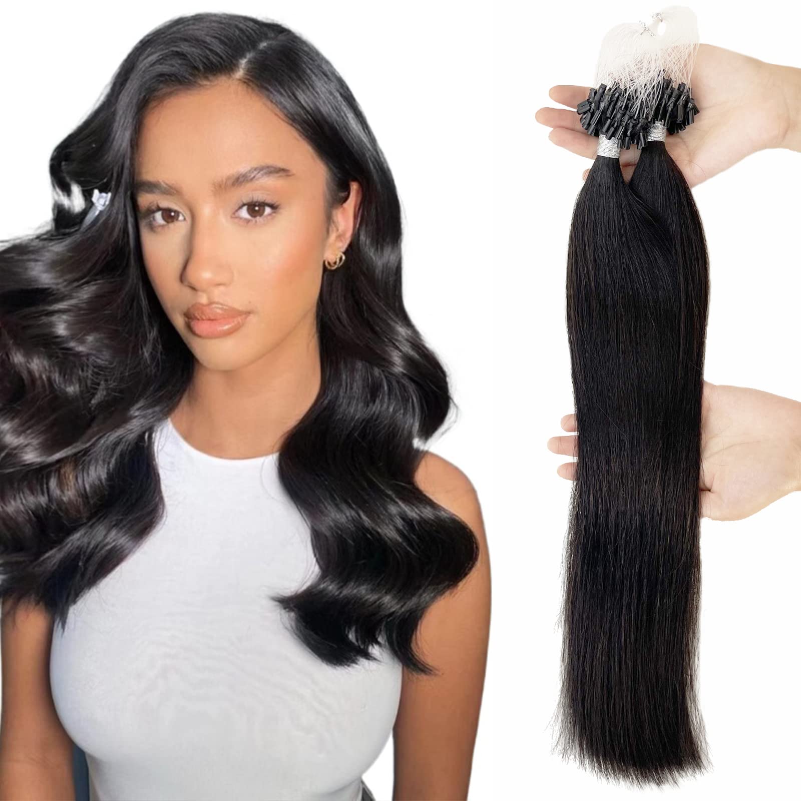 Amazon.com : 20 Inch Misslala Micro Loop Human Hair Extensions Remy Soft  Hair Microlink Hair Extensions Human Hair Color #1B Off Black Micro Link Extensions  Hair 100% Real Hair Salon Quality 50s