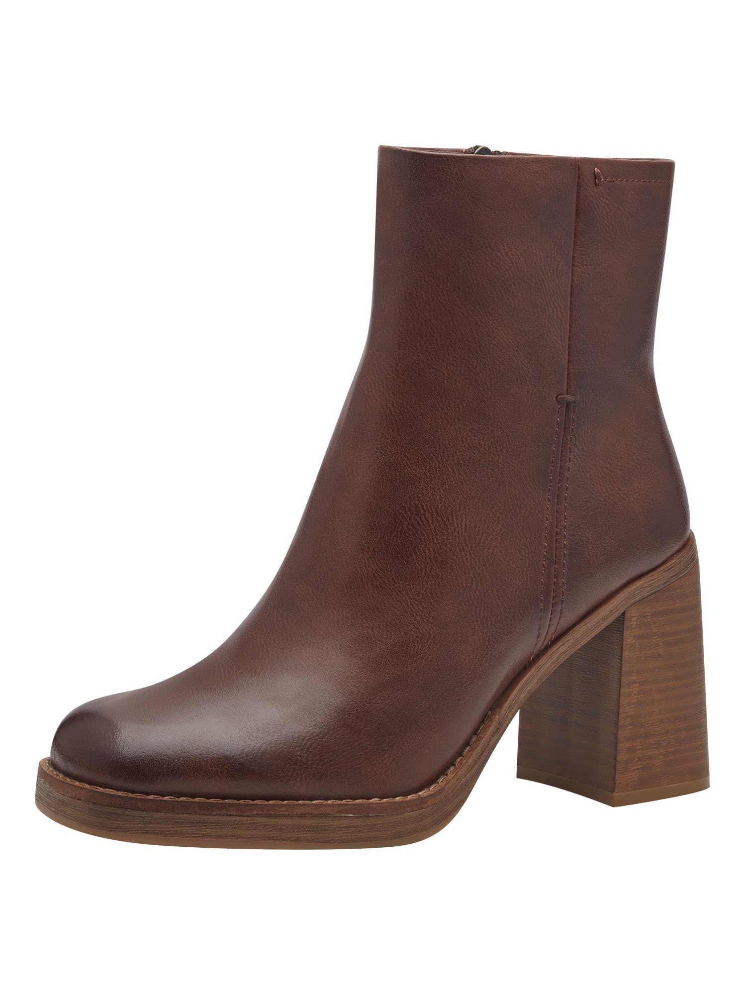 MARCO TOZZI Women's Ankle Boots with Block Heel with Zip, Chestnut, 8 UK