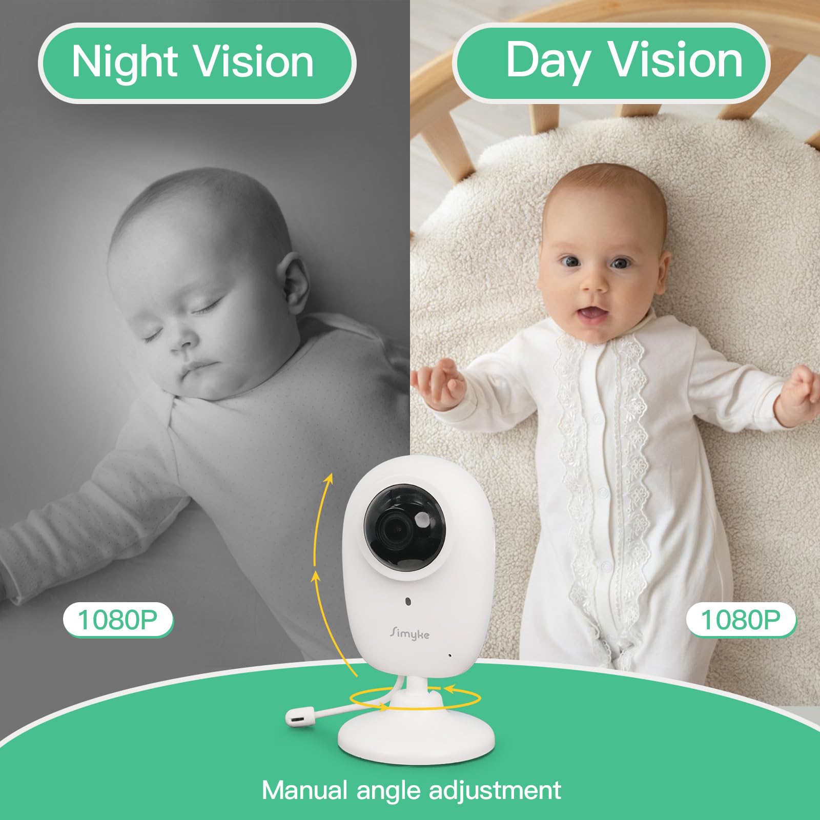 Smart Video Baby Monitor, 1080P Baby Room Camera,WiFi On/Off Switch APP Control,AI Detection, Cry Monitor e Ninne nanne, HD visione notturna, Cloud & SD Card Storage, Audio bidirezionale,