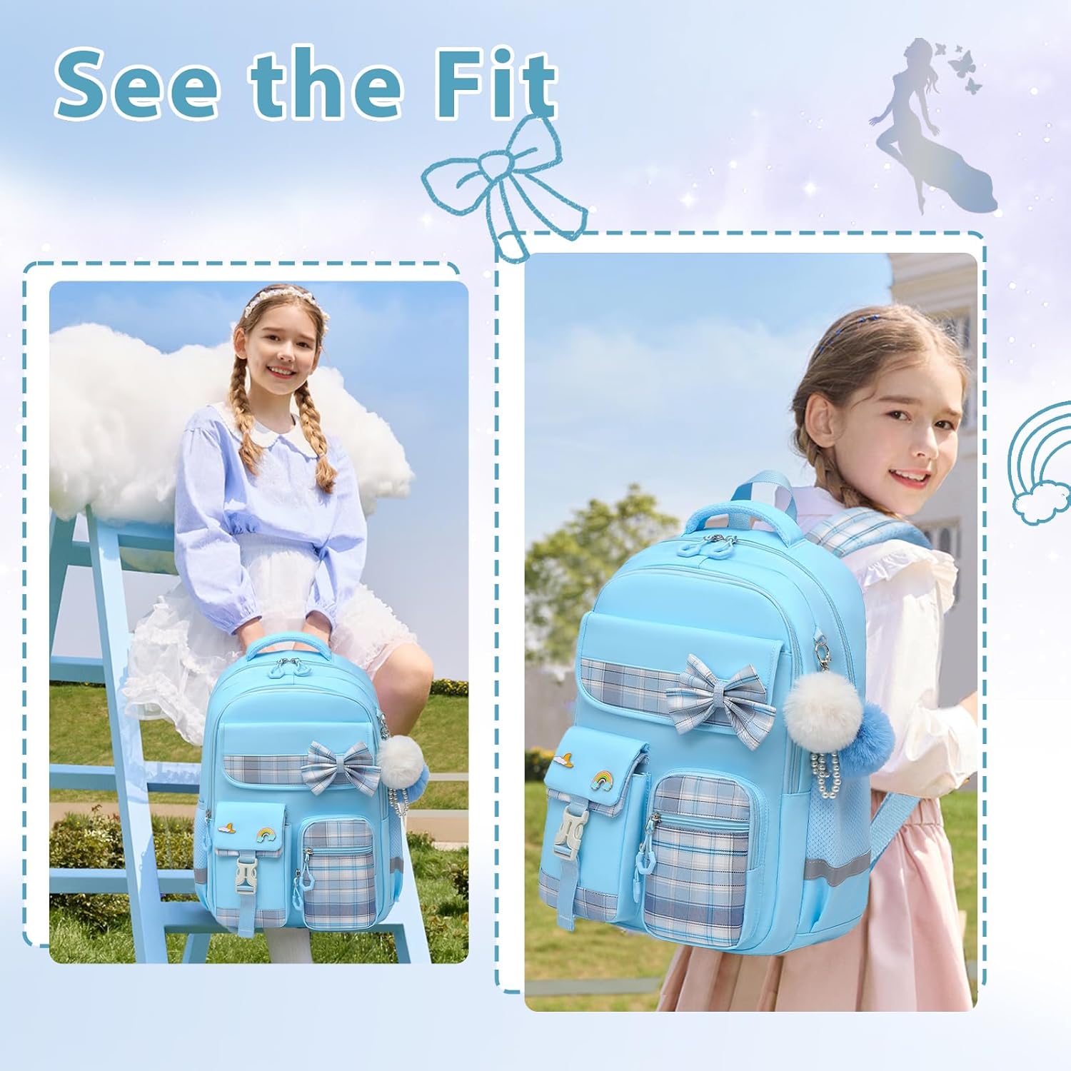 School Backpack for Girls Kids Bookbag for Elementary Middle School Casual Travel Daypack Teen Backpacks Blue - Image 6