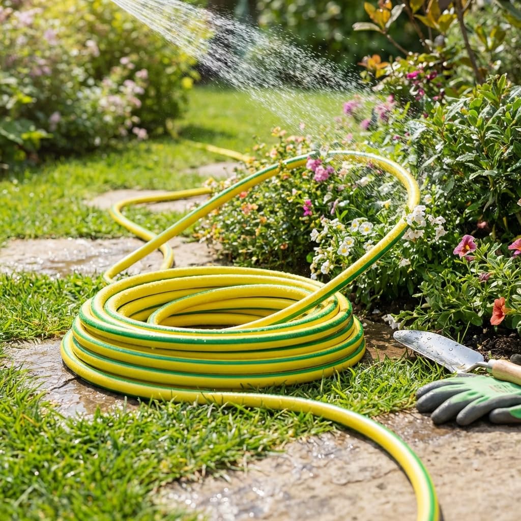 MAKA Tubo per Acqua Giardino 50 metri 5/8 Pollice 3 Strati Pressione 20 Bar Flessibile, Canna Acqua Giardino, Doppio Rinforzo Tessile Retinato Magliato Resiste a Caldo Gelo UV 4 Stagioni
