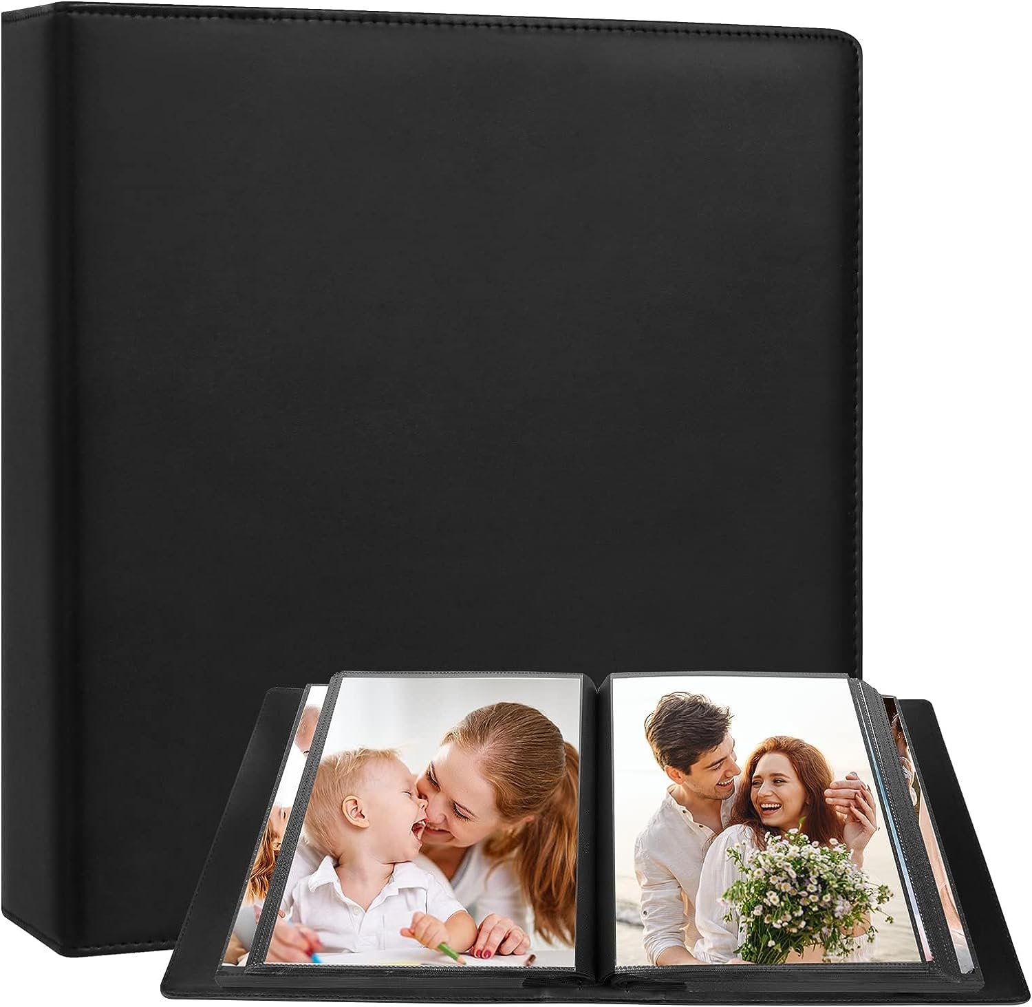 10x8 Photo Album 152 Pockets Hold 10 x 8 Photos, Large Capacity Leather Cover Family Wedding Baby Photo Album for 10x8 Pictures, 10x8 Photo Album Book with Black Inner Pages (Black)