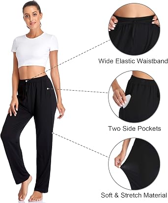 ASIMOON Womens Yoga Pants Loose Straight Casual Lounge Pants with Pockets