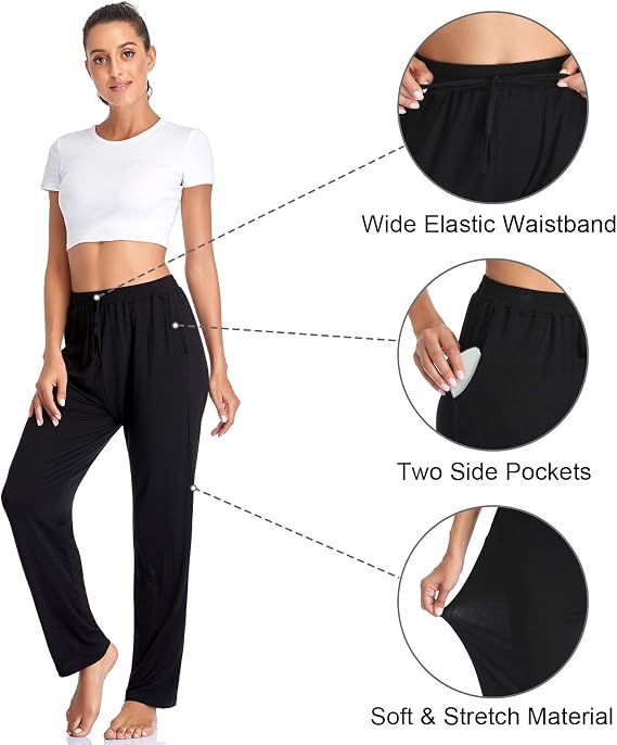 ASIMOON Womens Yoga Pants Loose Straight Casual Lounge Pants with Pockets