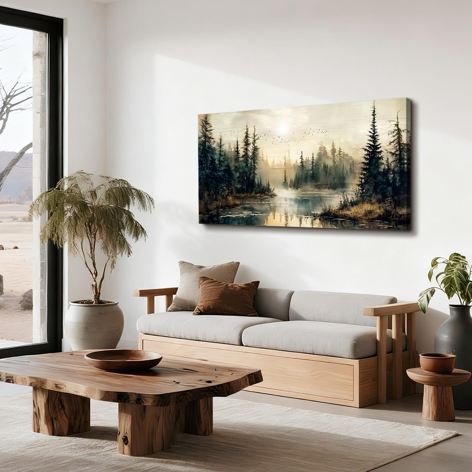 JHHUAMO Leinwand Bilder Wald Nebel Meer Wohnzimmer Schlafzimmer 59x119 cm | Natur Wandbild, Exquisite Handwerkskunst, Hochauflösender Druck, Einfaches Aufhängen, Vielseitig Einsetzbar