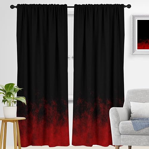 zokyer Cortina de ventana roja y negra con diseño abstracto de fuego, para hombre, adolescente, estampado de arte simple, 52 pulgadas de ancho x 84 zokyer Cortina de ventana roja y negra con diseño abstracto de fuego, para hombre, adolescente, estampado de arte simple, 52 pulgadas de ancho x 84
