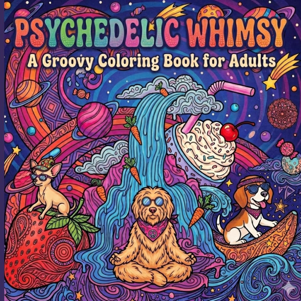Psychedelic Whimsy: A Groovy Coloring Book for Adults: A Trippy Dog Lover’s Guide to Stress Relief and Imaginative Coloring