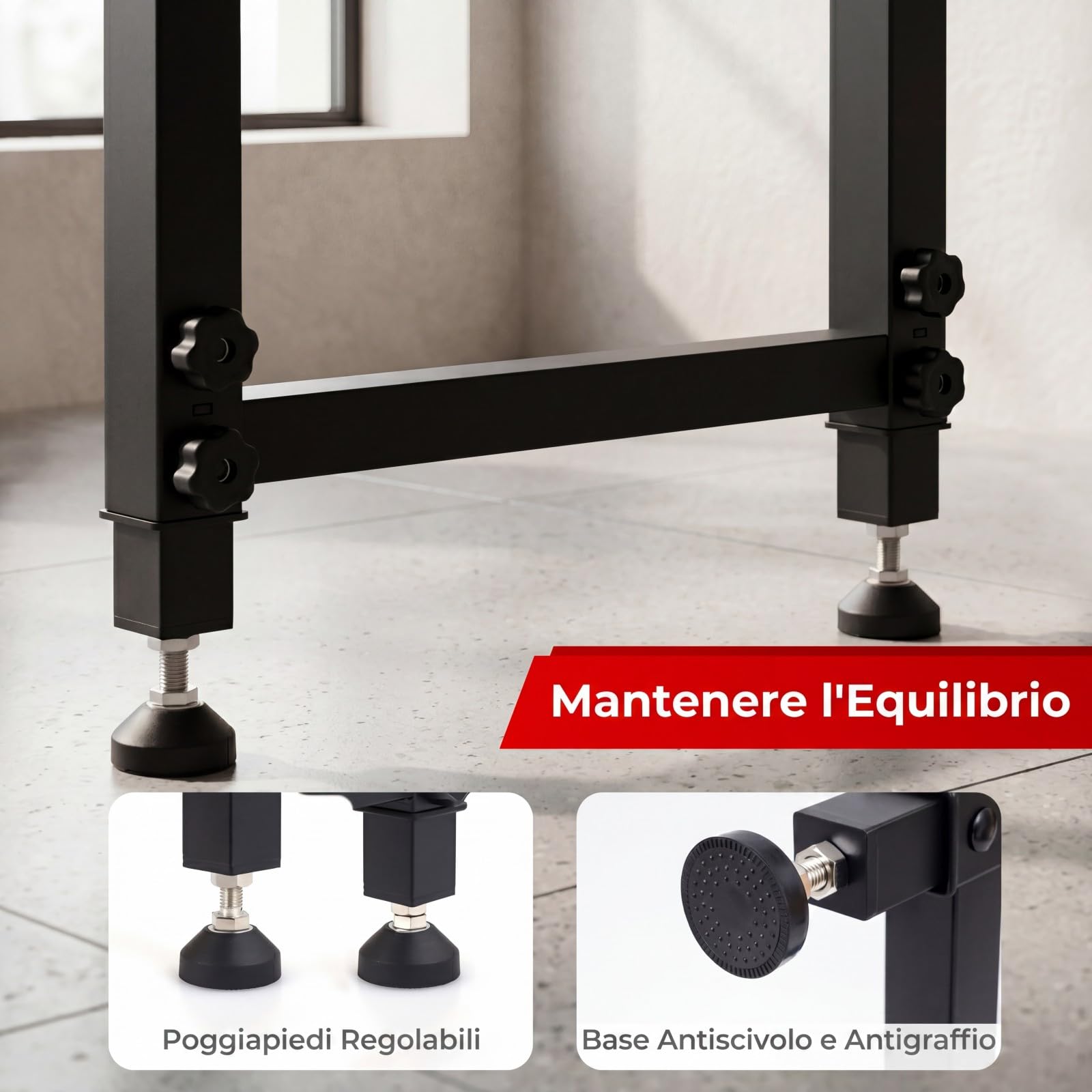 COSTWAY Banco da Lavoro Officina 122 x 51 cm, Tavolo da Lavoro Regolabile in Altezza con Stazione di Ricarica e Pannello Forato, Banco da Saldatura in Metallo per Garage e Magazzino, Portata 900 kg