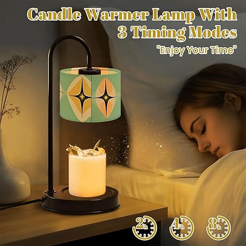 Miniatura 2 de Candle Warmer Lamp with Timer, Mid Century Vintage 1950s Modern Retro Geometric Non-Slip Wireless Remote Control Wax Melts Warmer with 4 Bulbs for