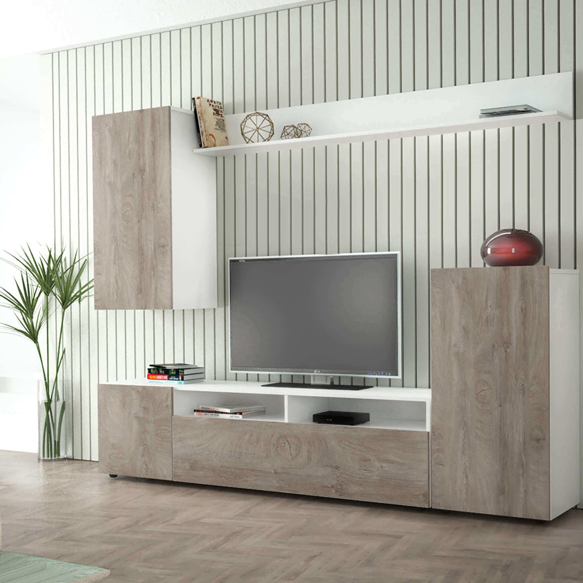 milani home - parete attrezzata porta tv soggiorno moderna di design 207x34x170 h