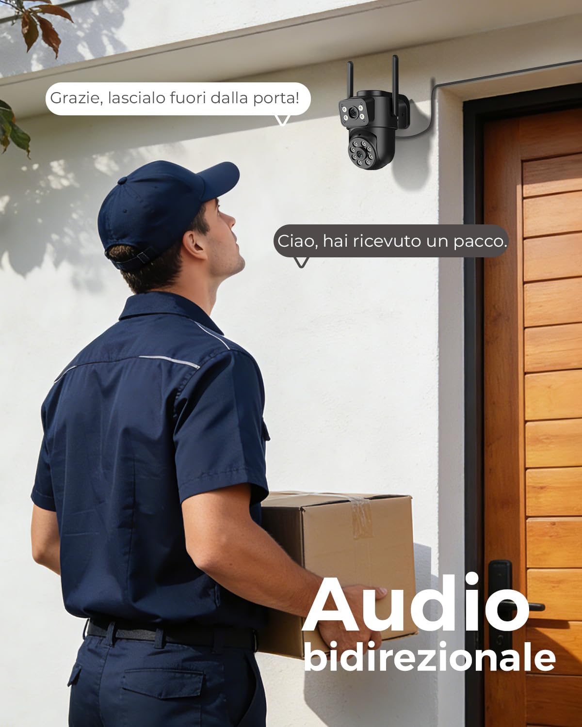 Reobiux 2K Telecamera Wi-Fi Esterno con Doppia Lente, 360° PTZ 2,4/5GHz Videocamera Sorveglianza Esterno, Colori Visione Notturna, Tracciamento Automatico del Movimento, Registrazione 24/7, IP66