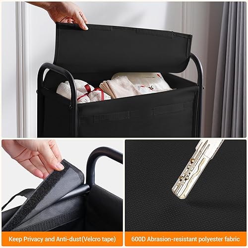 Miniatura 5 de ELYKEN Cesta de lavandería con tapa y 2 bolsillos laterales, cesta de lavandería con ruedas de 74 pulgadas de largo, 16.2 pulgadas de largo x 11.8