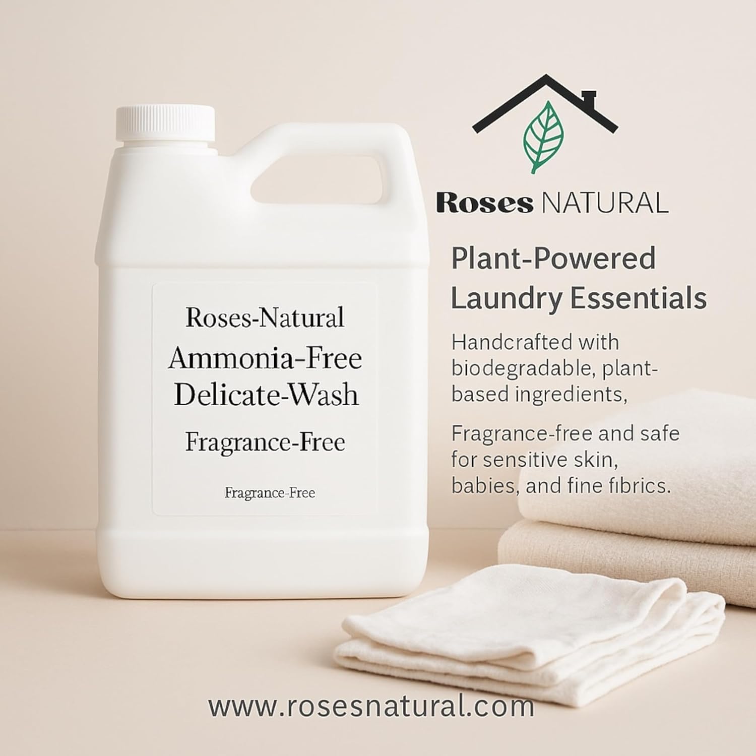 Ammonia-Free Delicate Wash, Fragrance-Free, 32 oz, Plant-based, PH Neutral, Double Concentrated, Unscented, Hypoallergenic, Lingerie, Wool, Cashmere, & Silk Wash, No Rinse, Made in the USA