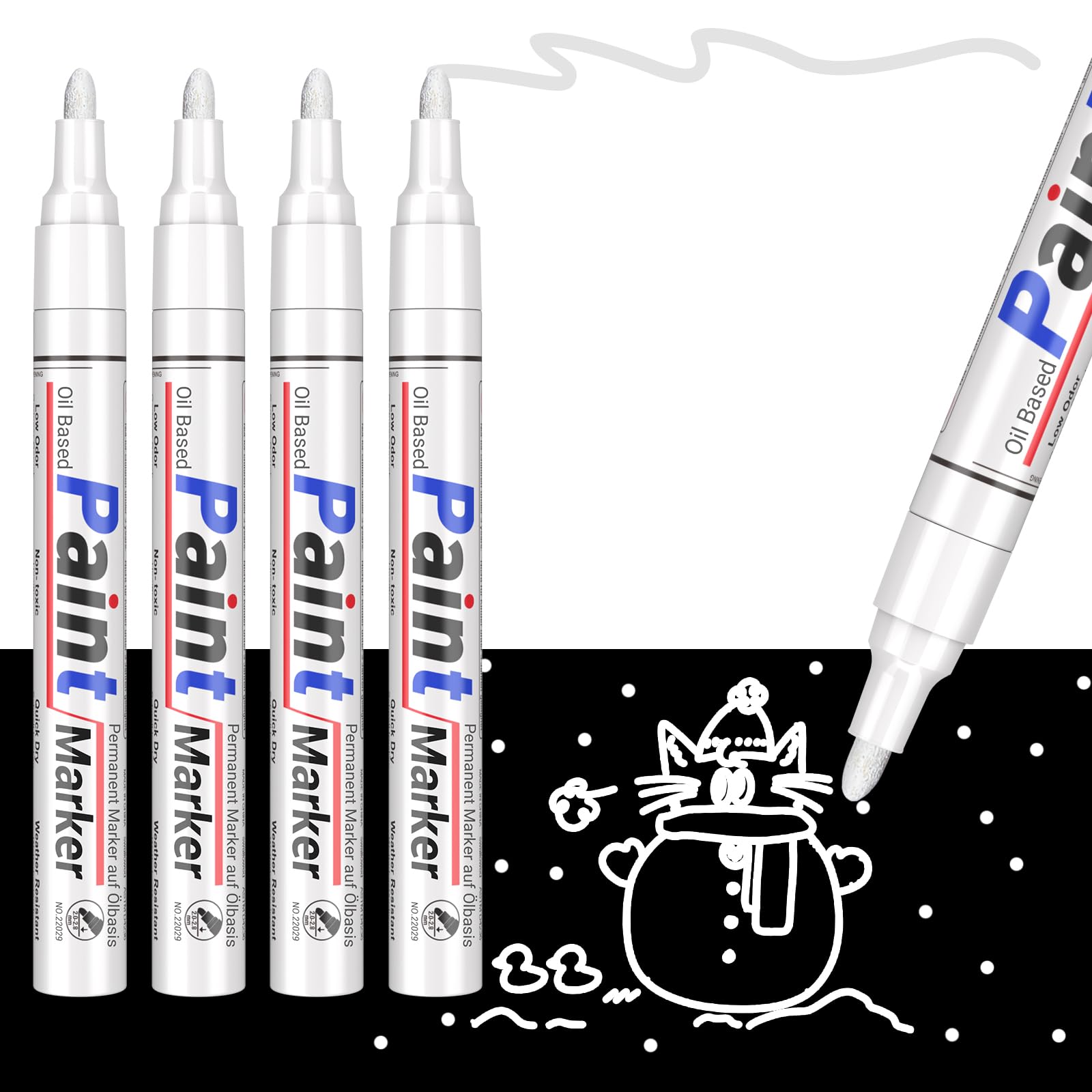 TFIVE White Permanent Paint Marker Pens - 2 Count Oil Based Marker Pen, Medium Tip, Waterproof & Quick Dry, For Office, Art Projects, Rock Painting, Ceramic, Glass, Wood, Plastic, Metal, Canvas - View #3