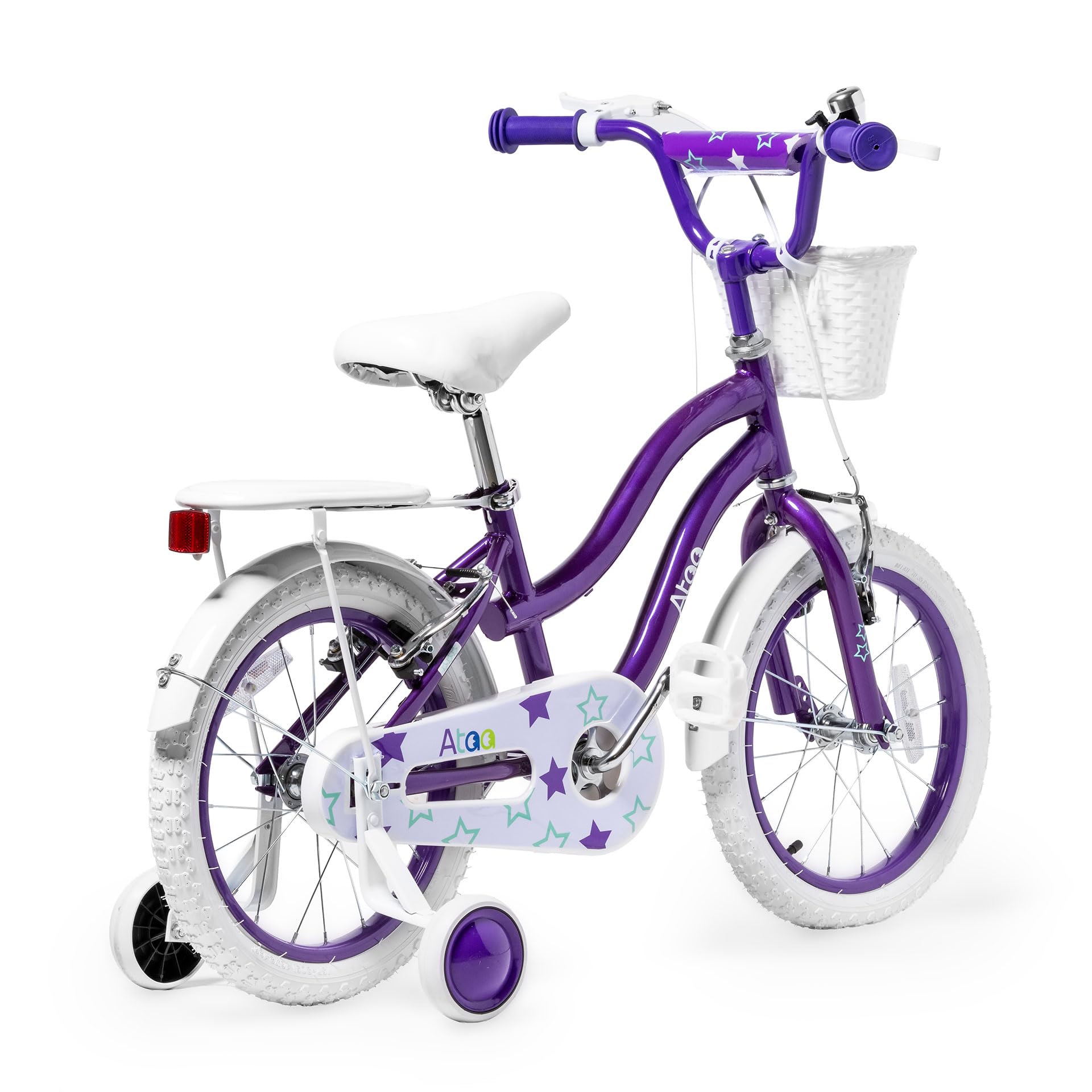 ATAA Bicicleta Infantil Stars para Niñas con Ruedines, Cesta, Timbre y Porta Equipaje – 14” y 16” – Diseño Seguro y Divertido