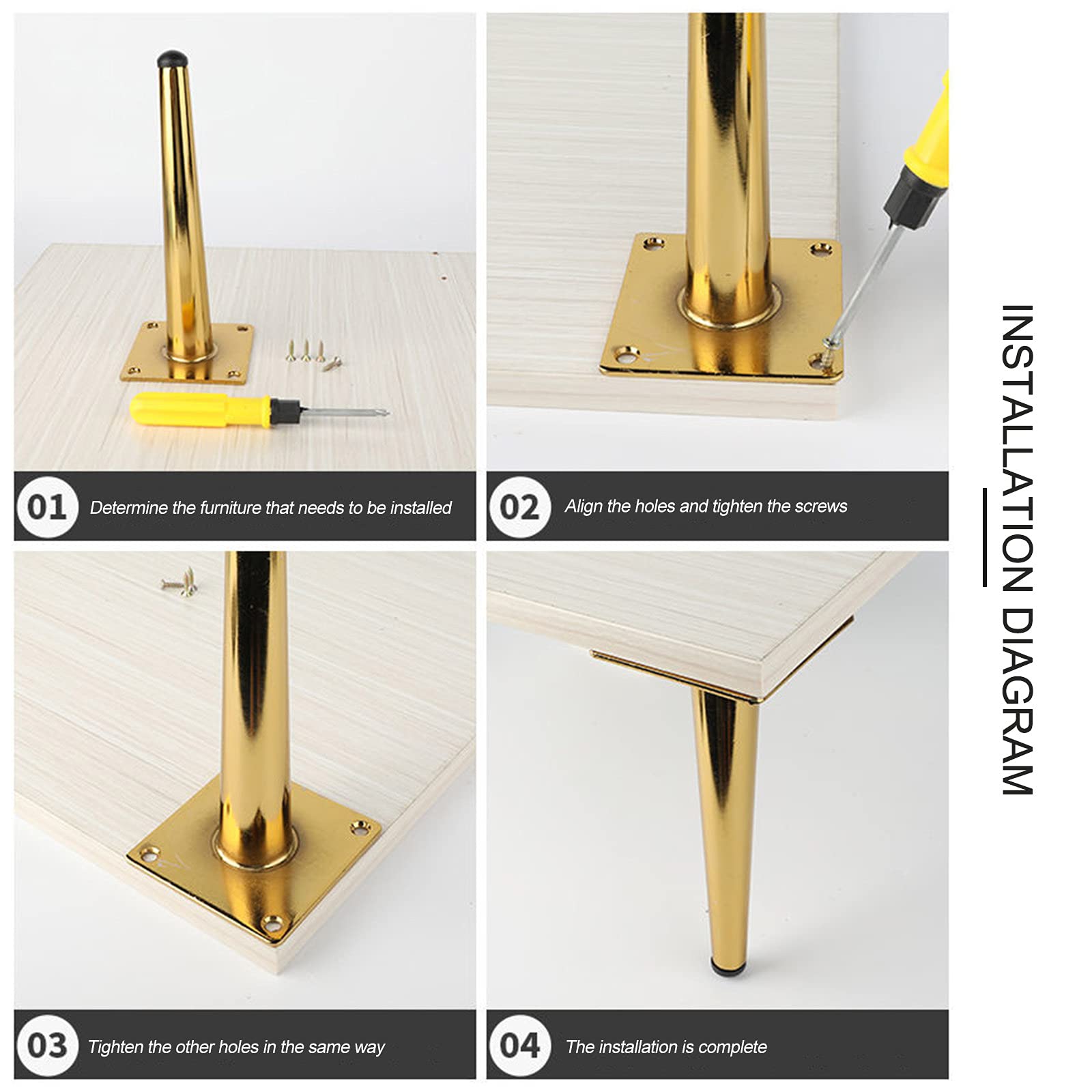 Nogi zamienne Niture, metalowe nogi stołowe DIY, stożkowe nóżki Niture z antypoślizgowymi gumowymi podkładkami, do szafki RTV, sofy, szafki łazienkowej, stolika kawowego, łóżka, biurka/Średn