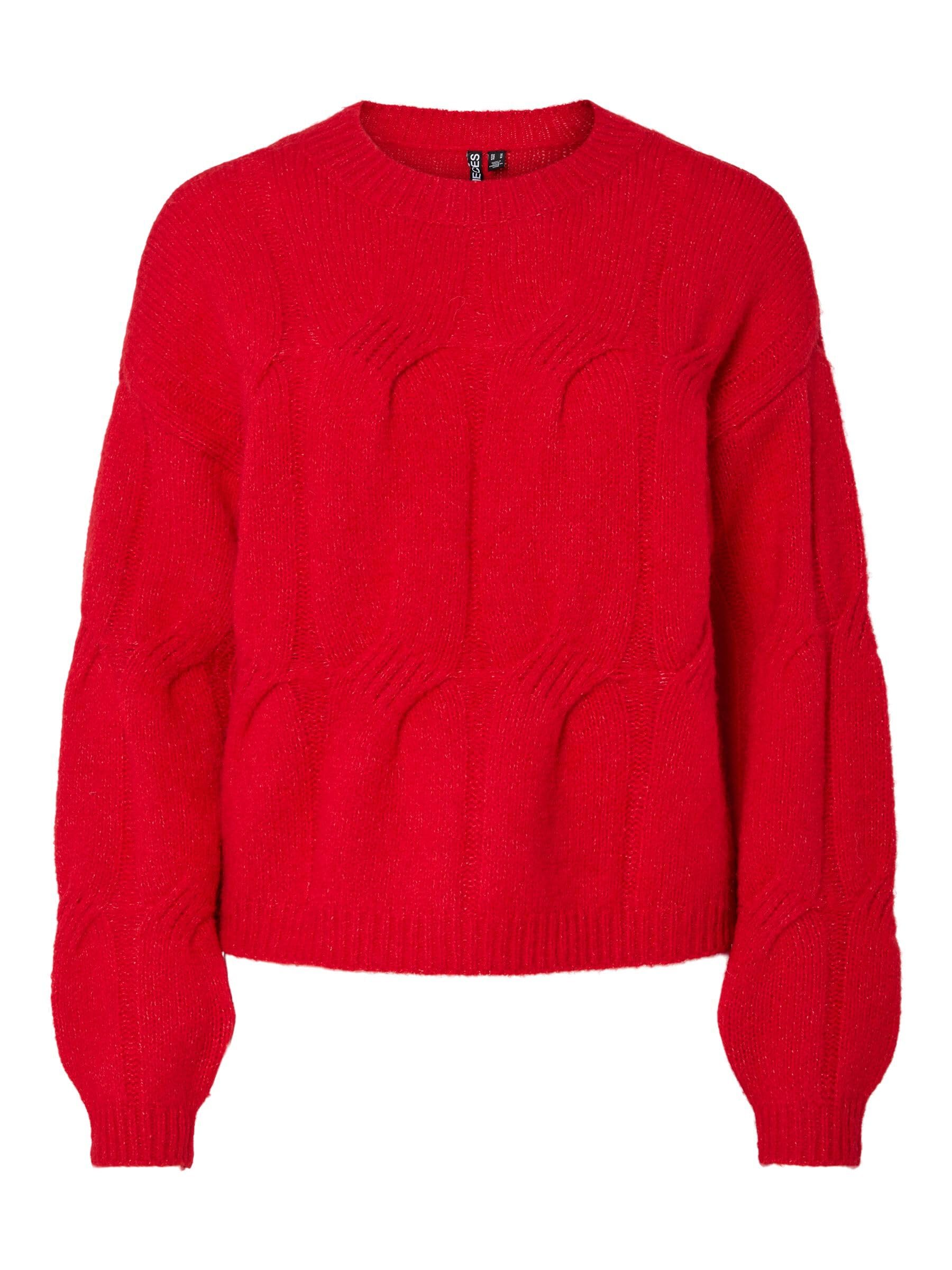 PIECES Pcjenna LS O-Neck Cable Knit Noos Bc, Goji Berry, XS