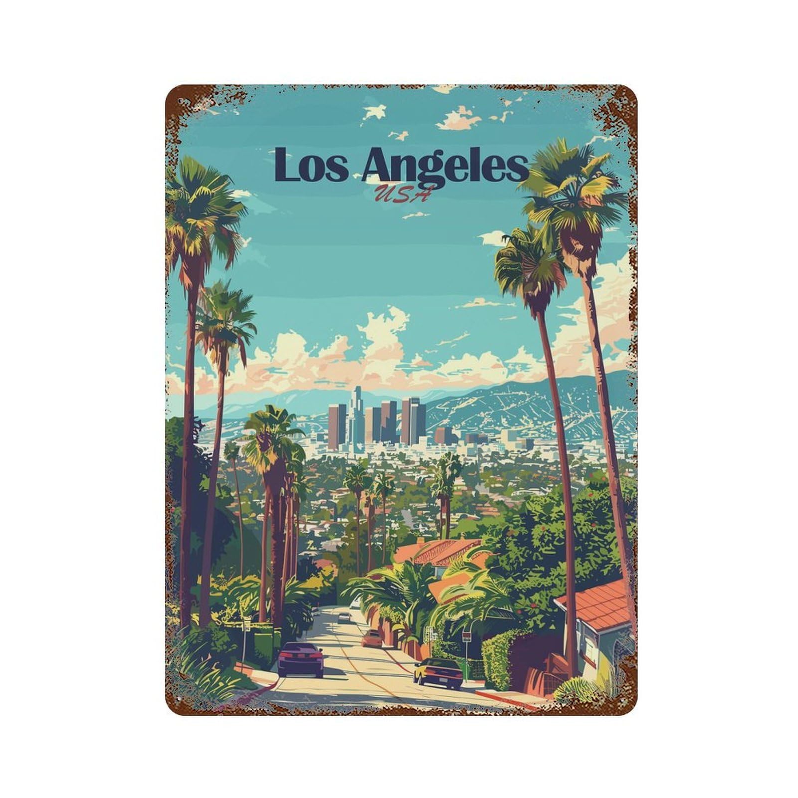 Los Angeles Cityscape Decorative Tin Sign 15.7"x11.8", for Farmhouse, Kitchen And Entryway Decor, Shabby Chic Decor