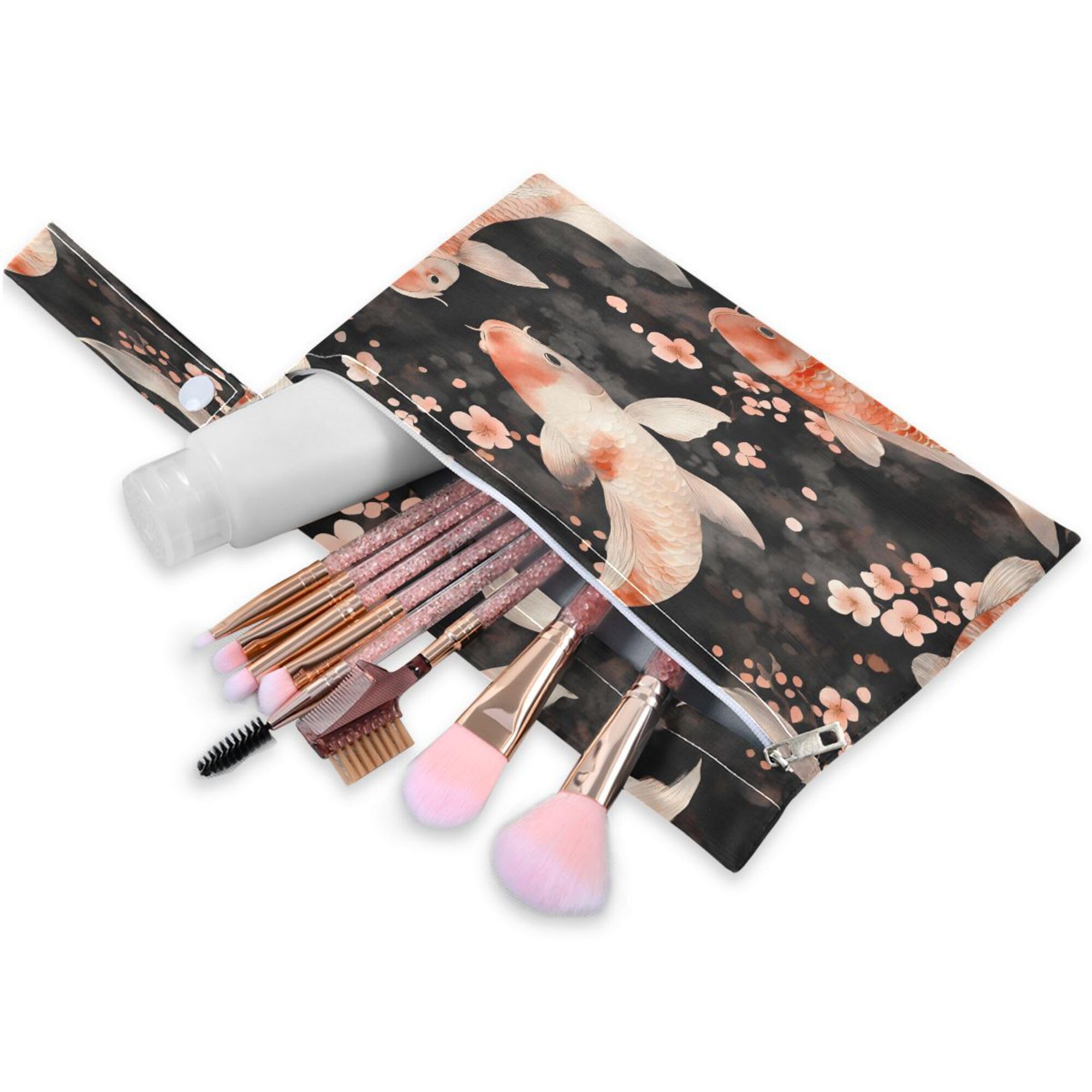 PYBUG Watercolor Koi Fish Wet Dry Bags Sets Waterproof Reusable with Two Zippered Pocket for Diaper,Swimsuit,Gym Clothes,2 Pack