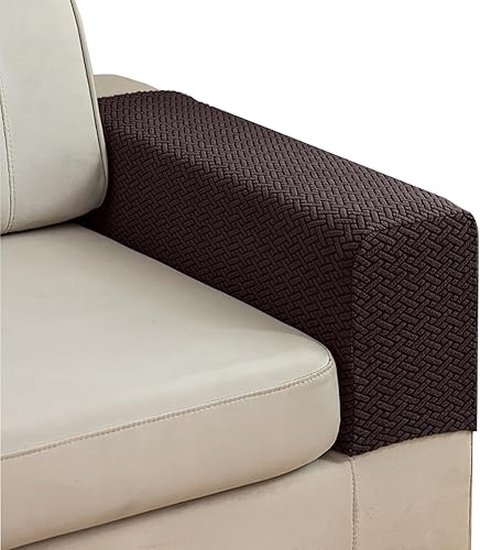 Juego de 2 fundas de poliéster elásticas para reposabrazos de sofá reclinable, fundas protectoras con pasadores giratorios (marrón, M)