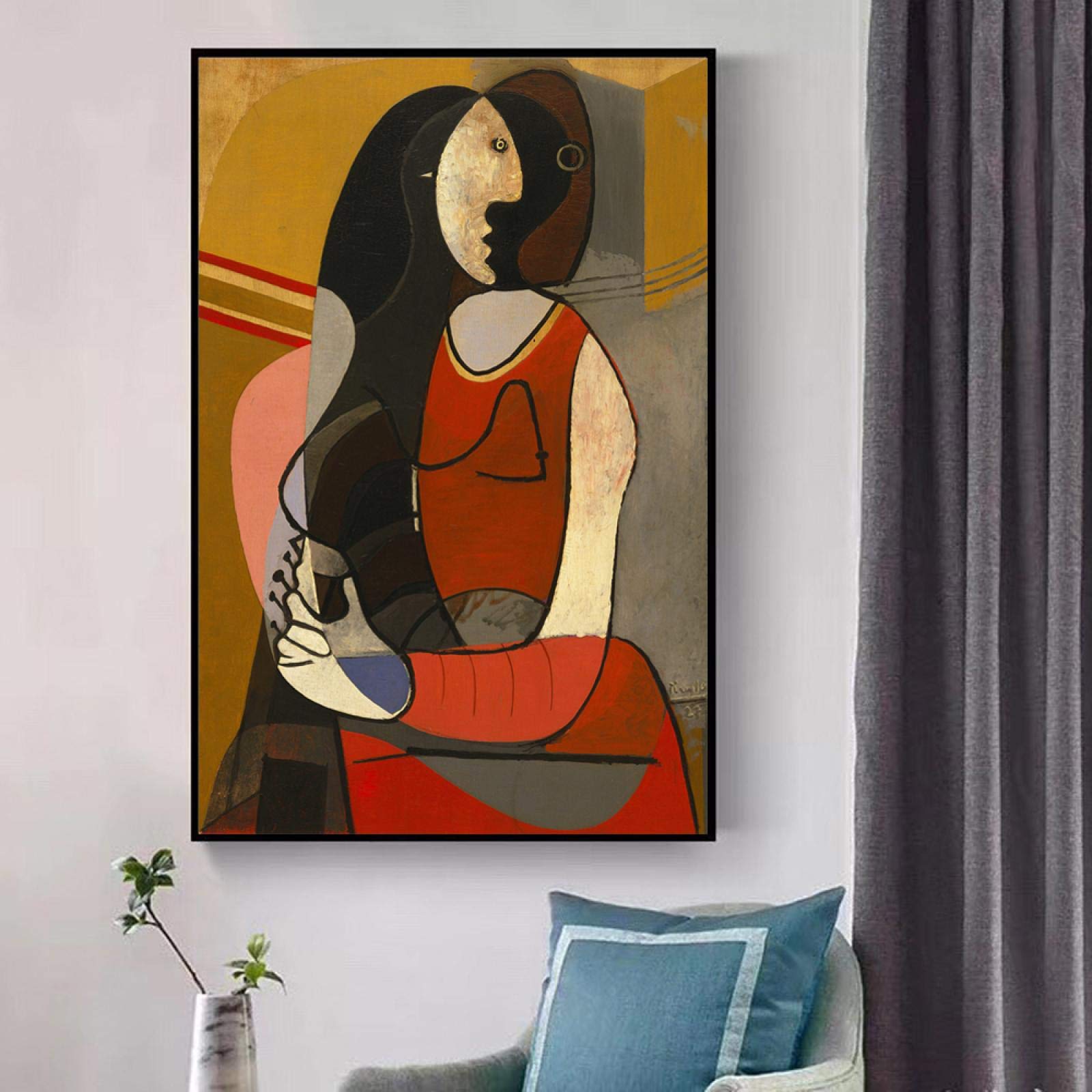 Femme assise Pablo Picasso Reproductions de peintures sur toile Impressions d'art de renommée mondiale Picasso Tableaux abstraits muraux 80x120cm (32x47in) avec cadre