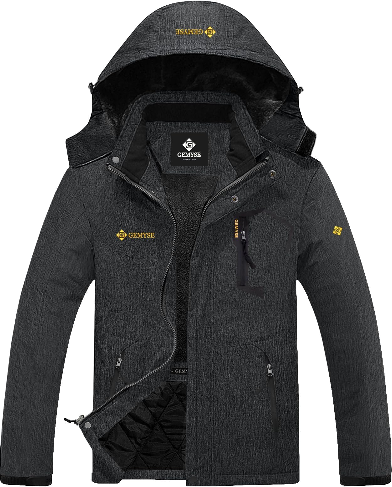 GEMYSEHerren Warme Skijacke Berg Winddicht Wasserdicht Atmungsaktiv Multi-Pocket Outdoor-Winterjacke mit Kapuze