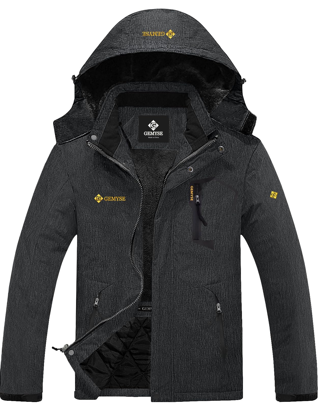 GEMYSE Uomo Giacca da Sci impermeabile montagna Giacche Pile invernale antivento Cappotto con Cappuccio